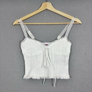 Edikted Womens XS White Babydoll Bustier Tank Top Shirt Y2K Lace Crop Top Cute